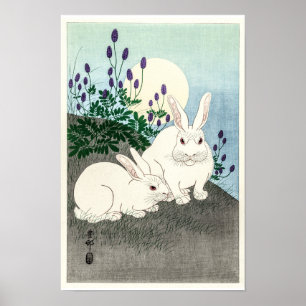 Kaninchen bei Vollmond - Ohara Koson Poster