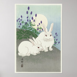 Kaninchen bei Vollmond von Ohara Koson Poster
