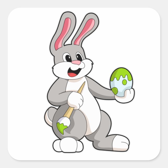 Kaninchen beim Anmalen mit Ei Quadratischer Aufkleber (Vorderseite)