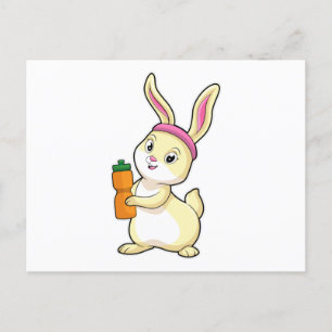Kaninchen beim Fitness mit Trinkflasche Postkarte