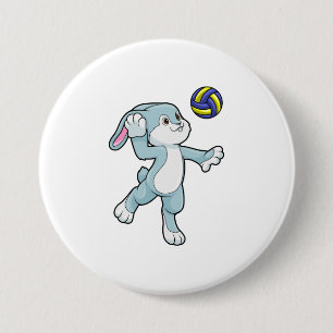 Kaninchen beim Sport mit Volleyball Button