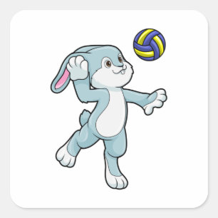 Kaninchen beim Sport mit Volleyball Quadratischer Aufkleber