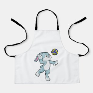 Kaninchen beim Sport mit Volleyball Schürze