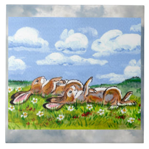 Kaninchen beobachten Wolken humorvoll 6" Tile Triv Fliese