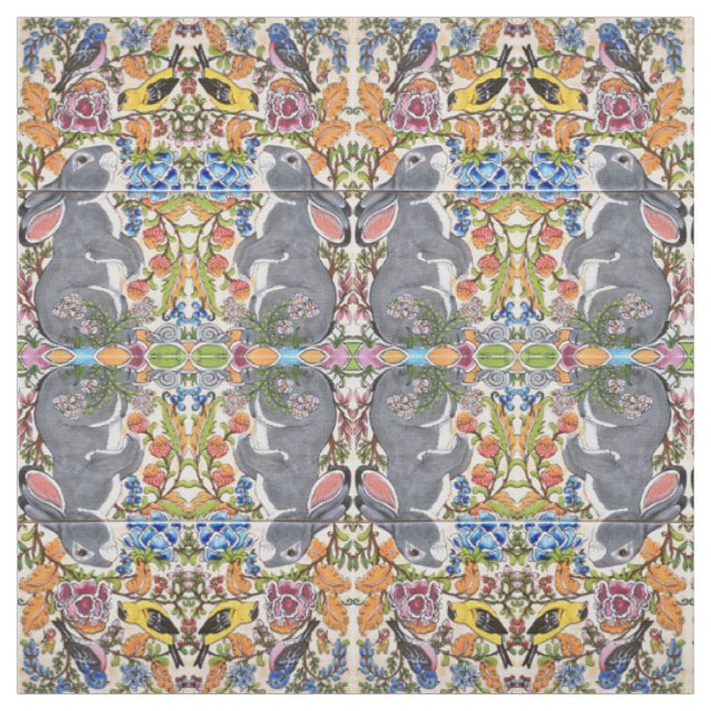 Kaninchen, Birds Blume geteerte Designer-Stoffe Stoff (Muster)