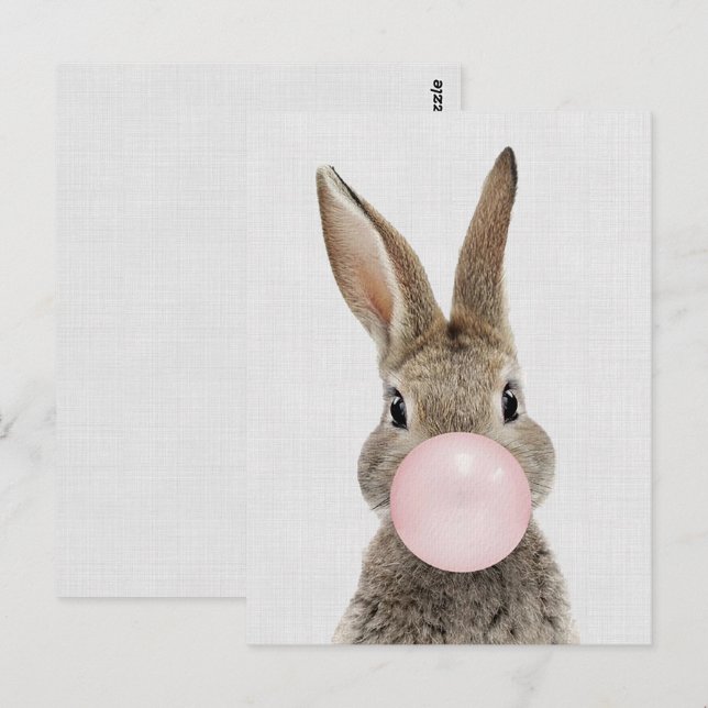 Kaninchen blasen Kaugummi graue Leinen Postkarte (Vorne/Hinten)