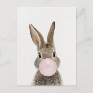 Kaninchen bläst rosa Kaugummiblase Postkarte