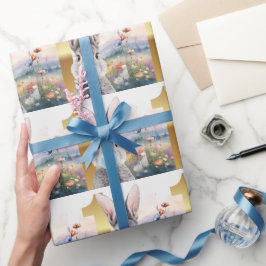Kaninchen blauer Kaugummi Erster Geburtstag Geschenkpapier