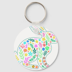 Kaninchen-Blume, Retro, Vintage Schlüsselanhänger