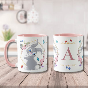 Kaninchen Blume Schmetterlinge als Monogramm Tasse