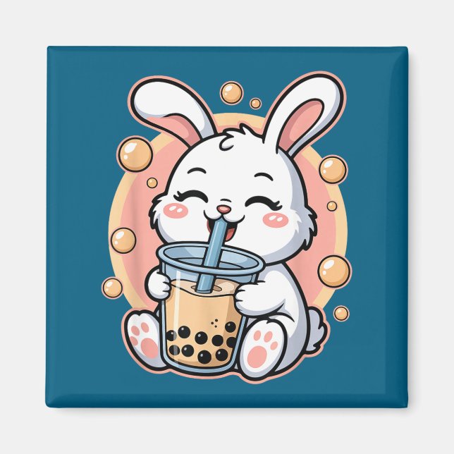 Kaninchen-Boba-Tee-Bubble-Tea Magnet (Vorne)