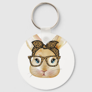 Kaninchen-Bogen-Glas-Leopard, Retro, Vintage Schlüsselanhänger