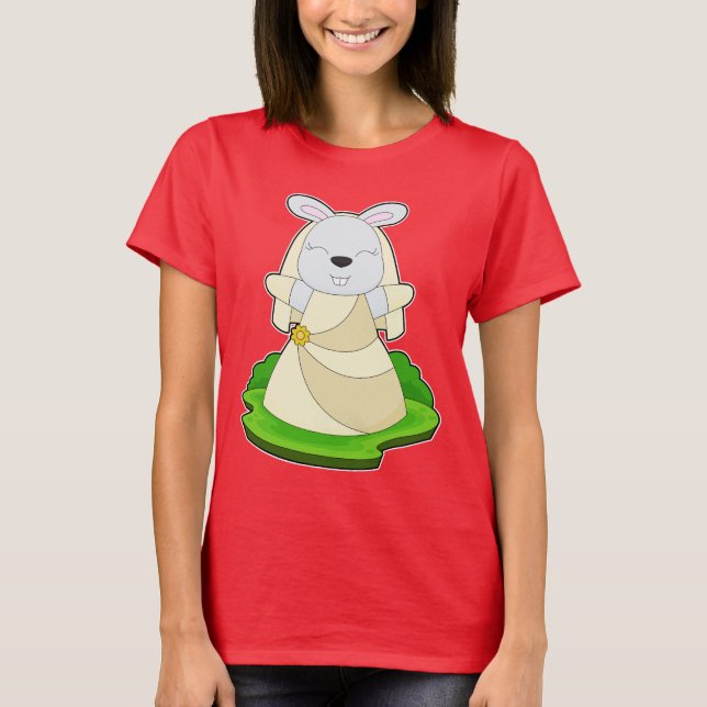 Kaninchen Brautschleier Hochzeit T-Shirt (Vorderseite)