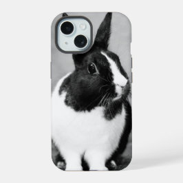Kaninchen Bunny Foto Schwarz-Weiß personalizable iPhone 15 Hülle