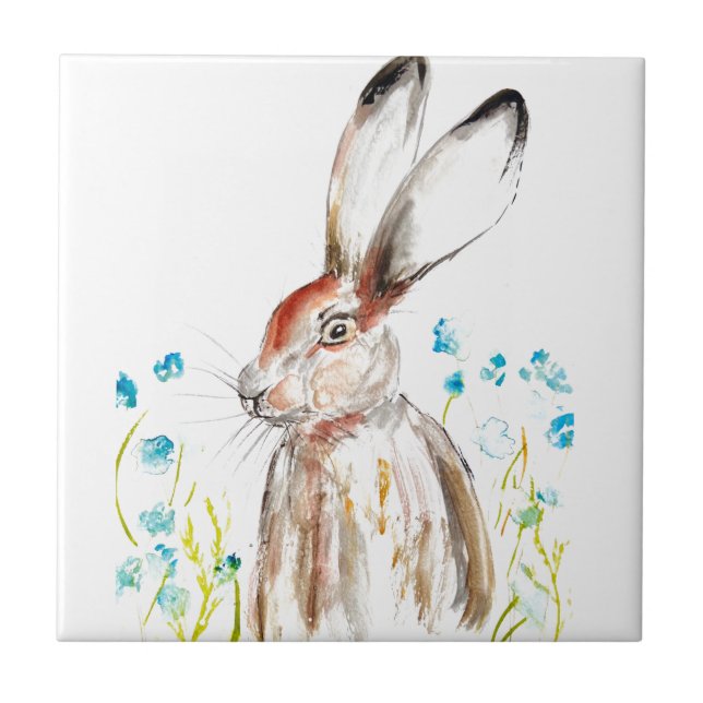 Kaninchen Bunny Hare Floral Animal Wildlife Niedli Fliese (Vorderseite)