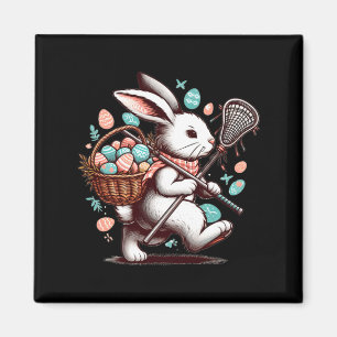 Kaninchen Bunny Lacrosse-Spieler frohe Ostereier-S Magnet