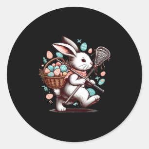 Kaninchen Bunny Lacrosse-Spieler frohe Ostereier-S Runder Aufkleber