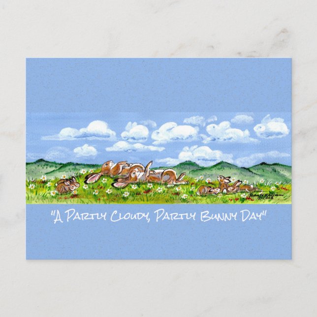 Kaninchen Bunny Watching Clouds Fun Wasserfarbe Ku Postkarte (Vorderseite)