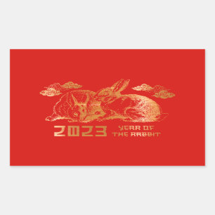 Kaninchen Chinesischer Zodiak Lunar Neujahr Rechteckiger Aufkleber