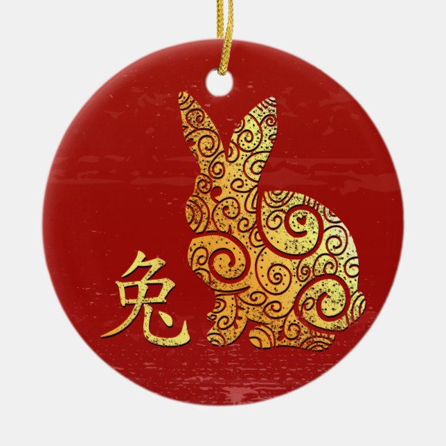 Kaninchen Chinesisches Sternzeichen Horoskop Keramik Ornament (Vorne)