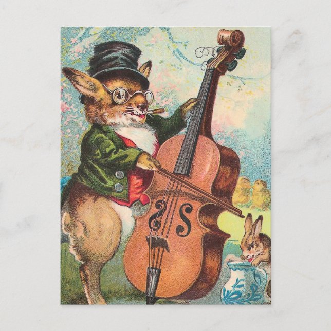 "Kaninchen, das den Cello" Vintag spielt Postkarte (Vorderseite)