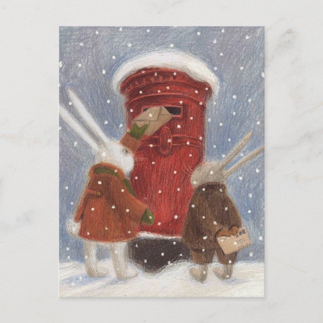 Kaninchen, die ihren Weihnachtsbrief posteten Postkarte (Vorderseite)