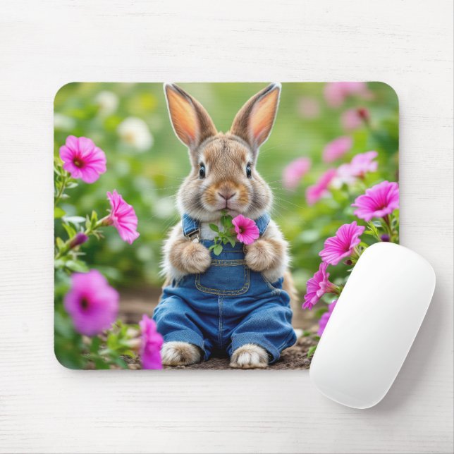 Kaninchen Eating Petunia Blume Mousepad (Mit Mouse)