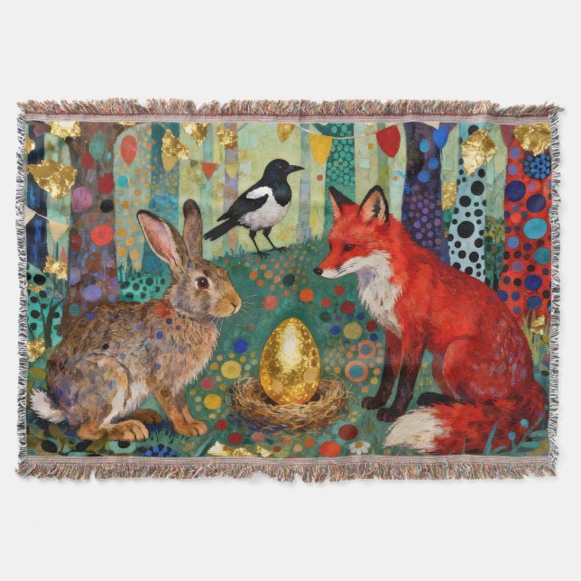 Kaninchen, Elster, Fuchs und „Das goldene Gänseei“ Decke (Vorderseite)