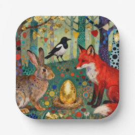 Kaninchen, Elster, Fuchs und „Das goldene Gänseei“ Pappteller