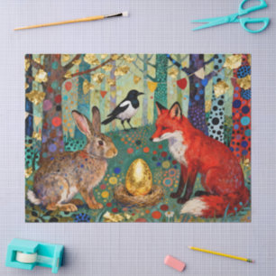 Kaninchen, Elster, Fuchs und „Das goldene Gänseei“ Seidenpapier