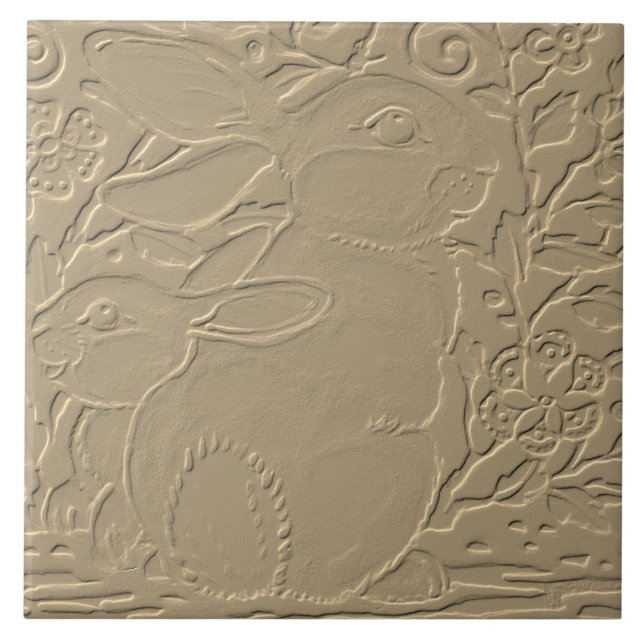 Kaninchen Embossed Design Tan Flora Bunny Osterfes Fliese (Vorderseite)
