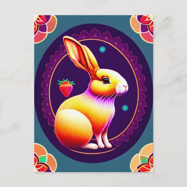 Kaninchen, Erdbeere, Mandala, Postüberquerung Postkarte (Vorderseite)