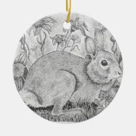 Kaninchen-Erholungen unter Wildblumen Keramik Ornament
