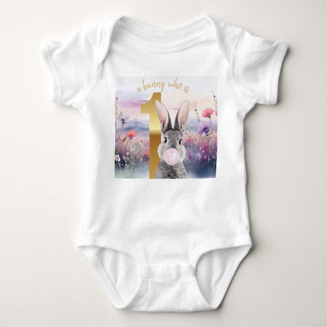 Kaninchen Erster Geburtstag blühend Rosa Gum Baby Strampler (Vorderseite)