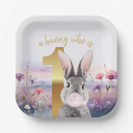 Kaninchen Erster Geburtstag blühend Rosa Gum Pappteller