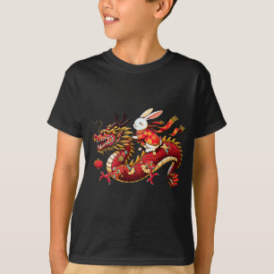 Kaninchen fahren auf chinesischem Drachen Lustige T-Shirt