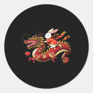 Kaninchen fährt auf chinesischem Drachen Lustig Mä Runder Aufkleber