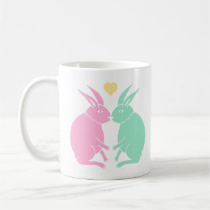 Kaninchen (Farbe) küssen Kaffeetasse