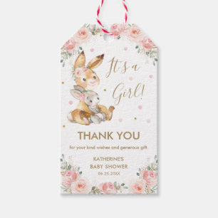 Kaninchen Floral Baby Dusche Danke für Ihre Unter Geschenkanhänger