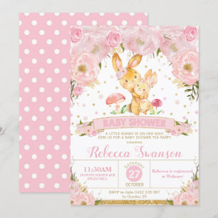 Kaninchen-Floral-Baby-Dusche Einladung Mädchen