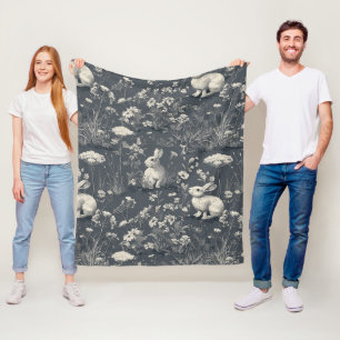 Kaninchen-Garten Botanical Schwarz-Toile-Muster Fleecedecke