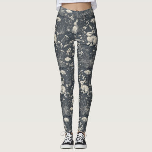 Kaninchen-Garten Botanical Schwarz-Toile-Muster Leggings