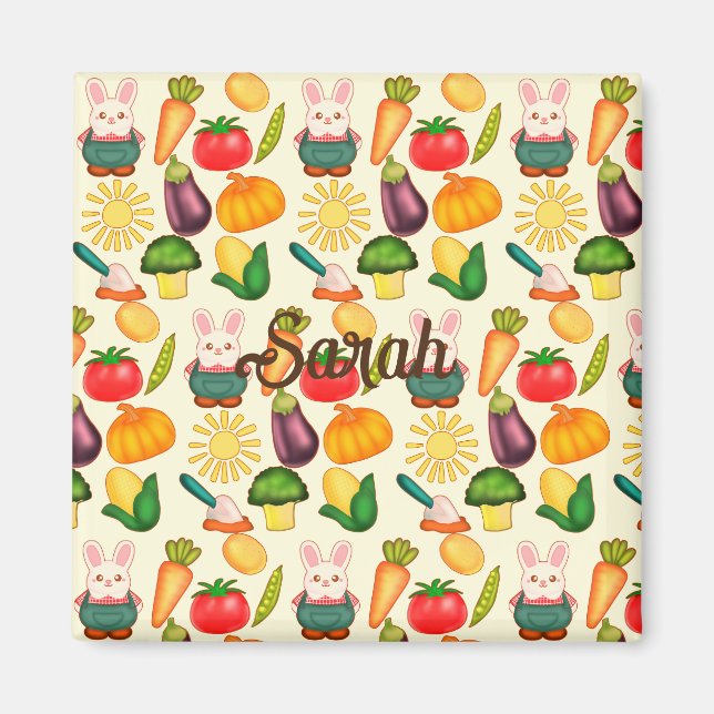 Kaninchen Gemüsesorten Bauer Magnet (Vorne)