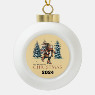 Kaninchen gerade zu Weihnachten Gewartet Keramik Kugel-Ornament