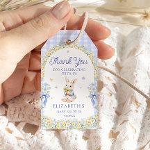 Kaninchen Gingham Blau Baby Shower Dankeschön-Gesc