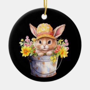 Kaninchen-Grafik für Mädchen Blütenfrühlingszeit Keramik Ornament
