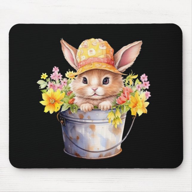 Kaninchen-Grafik für Mädchen Blütenfrühlingszeit Mousepad (Vorne)
