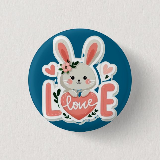 Kaninchen hält Herz Button (Vorderseite)