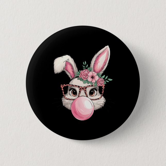 Kaninchen Hase bläst Seifenblase Ostertag Niedlich Button (Vorderseite)