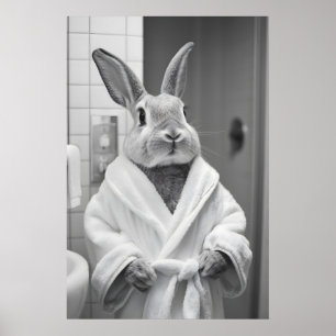 Kaninchen im Bademantel-Druck, lustige Badezimmer- Poster